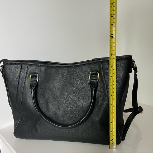 Franco Sarto Black Leather Tote Bag Crossbody with Gold Accents Like New - Picture 10 of 13